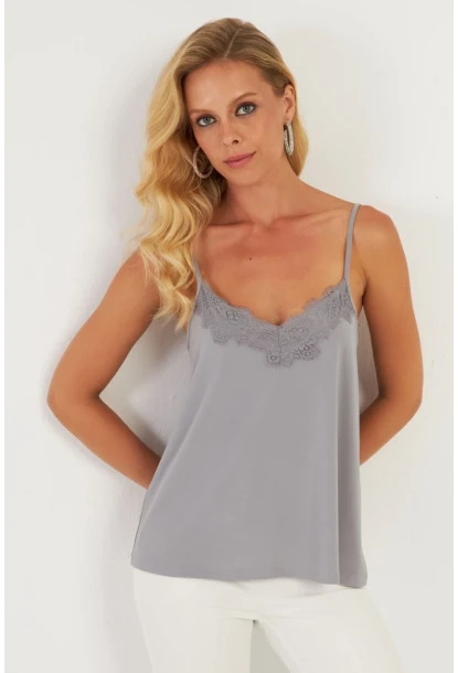 Kadın Gri Dantelli Atlet AYD353