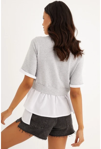 Kadın Gri İkili Asimetrik İki İplik Bluz B1454