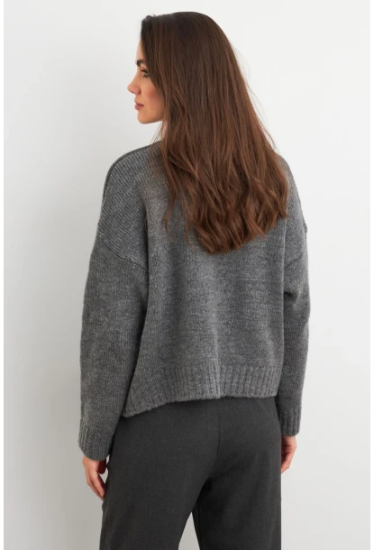 Kadın Gri Kalp Pencereli Kazak TEM101