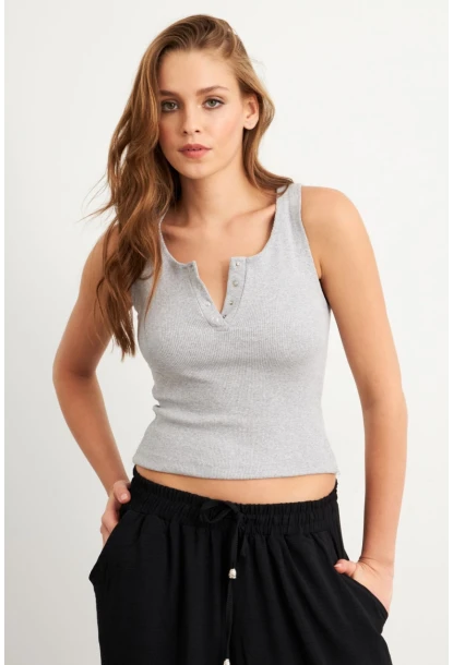 Kadın Gri Patlı Kaşkorse Bluz MK02