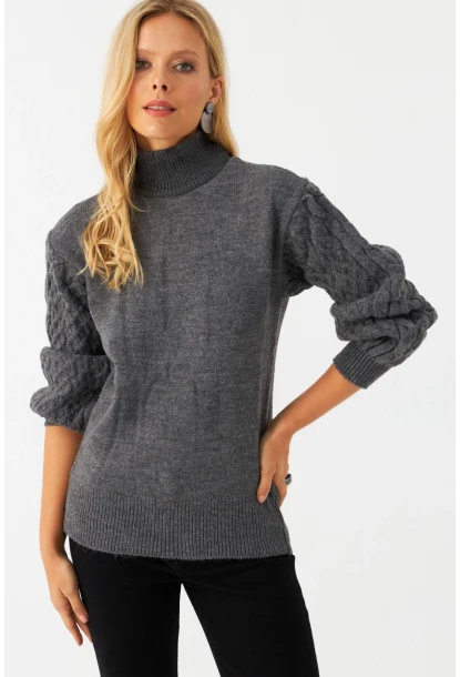 Kadın Gri Pencereli Kazak SE3