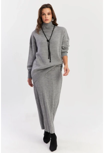 Kadın Gri Plili Alt Üst Triko Takım SF2554