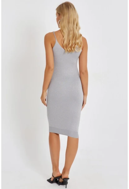 Kadın Gri Simli Midi Elbise YZ525
