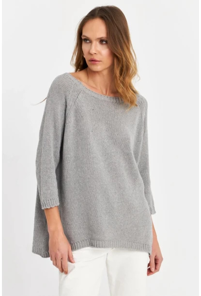 Kadın Gri Sırtı Damla Triko Bluz YV267