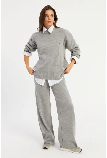 Kadın Gri Taşlı Alt Üst Takım MYİL10