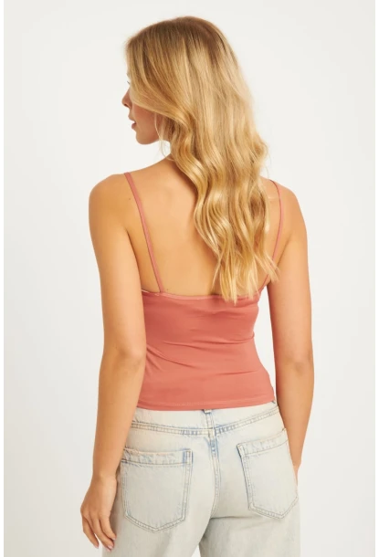 Kadın Gül Kurusu İp Asklı Crop Bluz TH1110