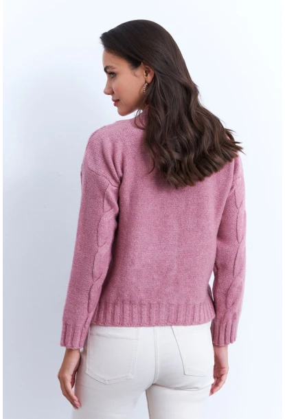 Kadın Gül Kurusu Saç Örgülü Hırka YV295