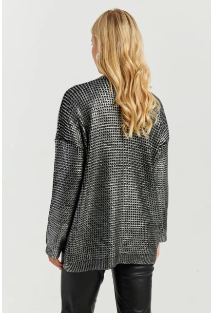 Kadın Gümüş Rengi Varaklı Triko Kazak SF2534