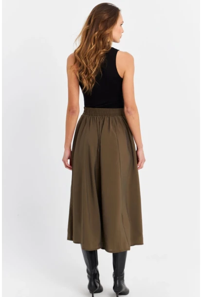 Kadın Haki Cepli Midi Etek MSH20194