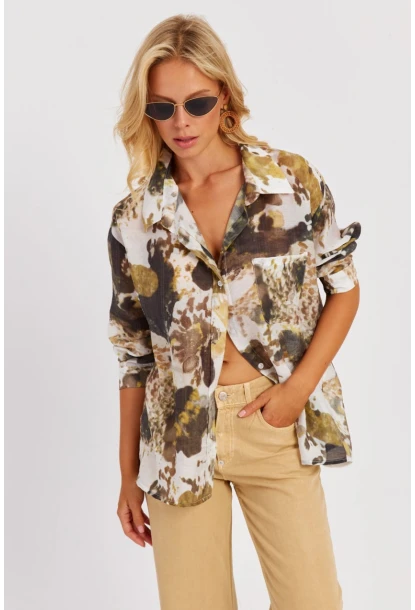 Kadın Haki Dokuma Gömlek KED150