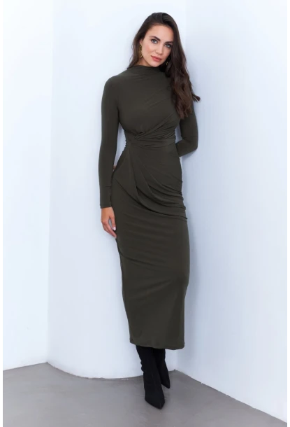 Kadın Haki Drapeli Maxi Elbise LİK12