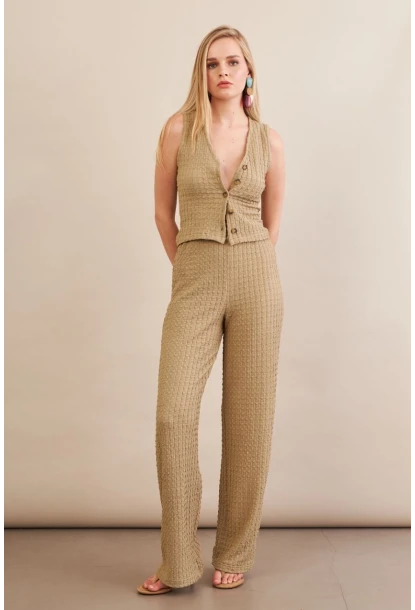 Kadın Haki Gofre Yelek Pantalon Takım FLU330