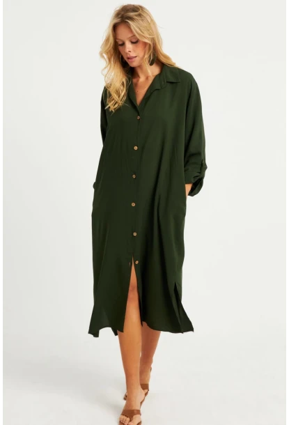 Kadın Haki Gömlek Elbise LV178