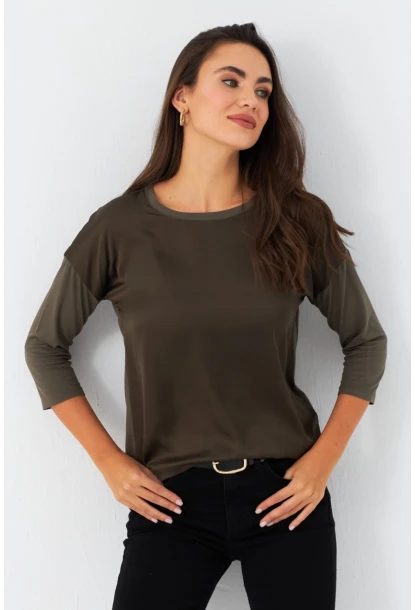 Kadın Haki Önü Saten Bluz MAYD16