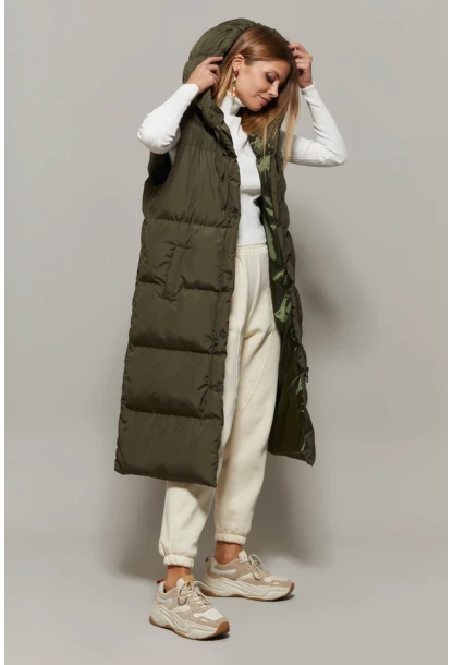 Kadın Haki Uzun Şişme Yelek DAF05