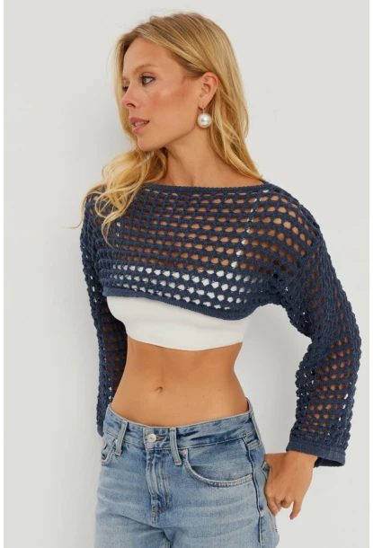 Kadın İndigo Ajurlu Bolero YV115