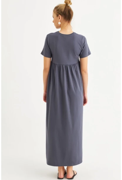 Kadın İndigo Asimetrik Dikişli Maxi Elbise MDMR440