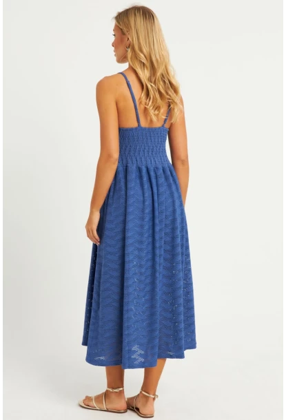 Kadın İndigo Astarlı Brode Midi Elbise TW70102-90