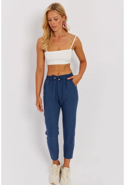 Kadın İndigo Beli Lastikli Pantolon GÇ161
