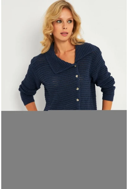 Kadın İndigo Geniş Yakalı Triko Hırka MİW4571