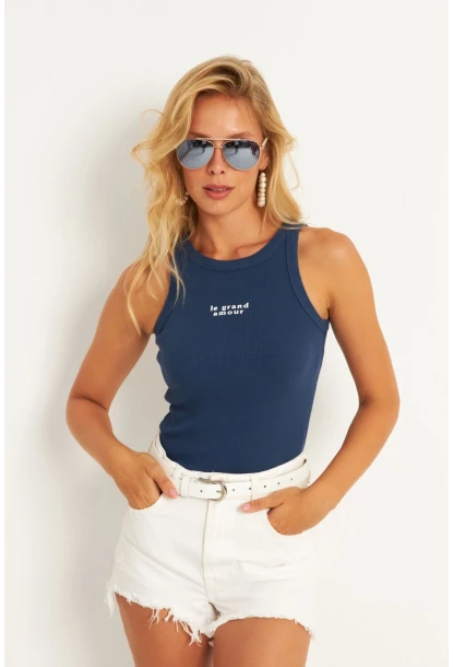 Kadın İndigo Halter Yaka Bluz AYD346