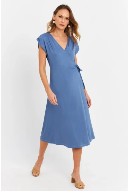 Kadın İndigo Kruvaze Midi Elbise EY3044