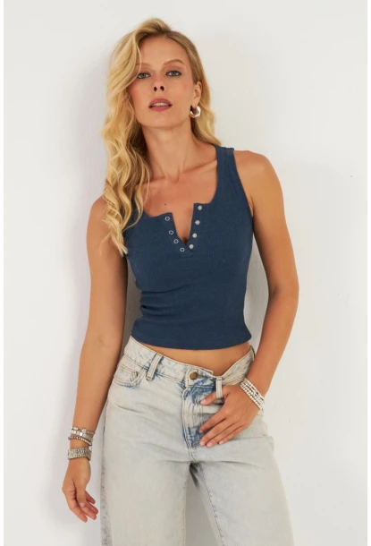 Kadın İndigo Patlı Kaşkorse Bluz MK02