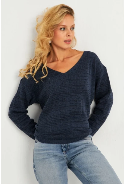 Kadın İndigo V Yaka Triko Bluz YV282