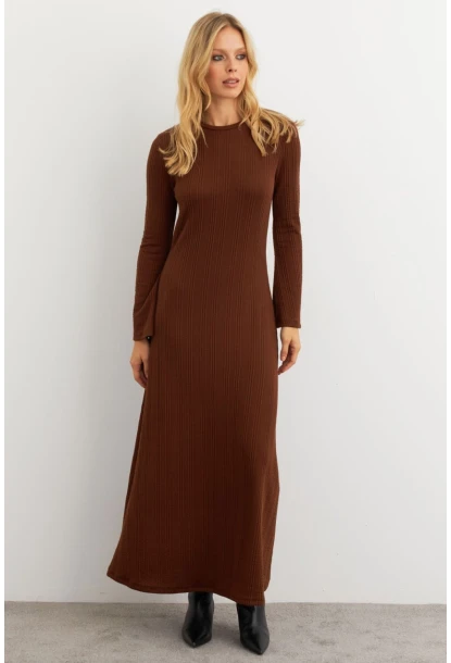 Kadın Kahverengi Basic Maxi Elbise MTF30