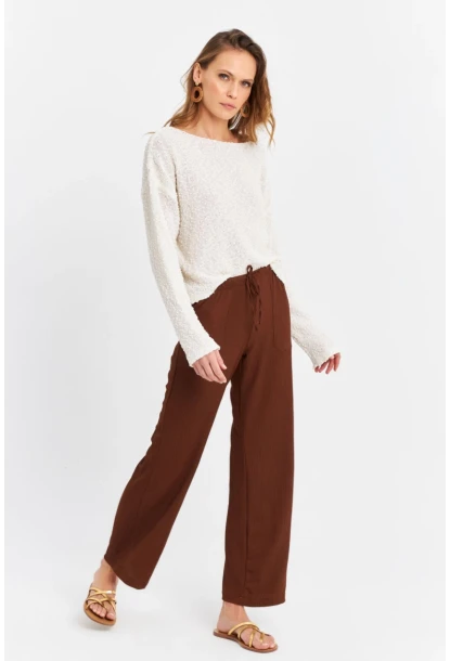 Kadın Kahverengi Beli Lastikli Palazzo Pantolon ATS80745