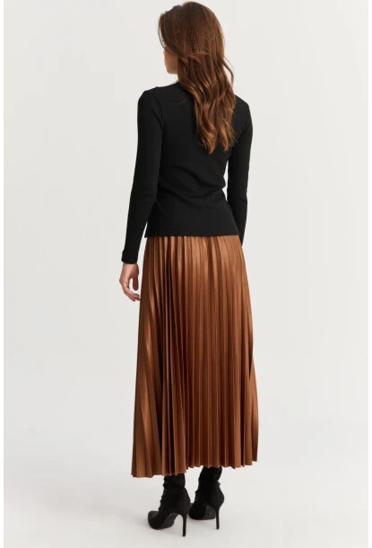 Kadın Kahverengi Beli Lastikli Pilise Etek MGÇ190