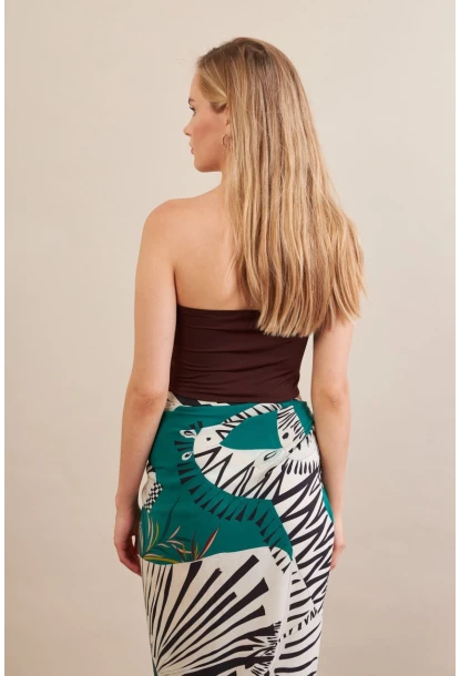 Kadın Kahverengi Korse Dikişli Crop Bluz AN6025