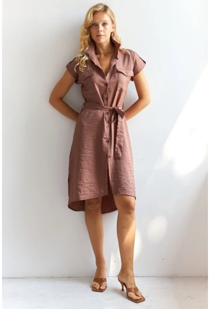 Kadın Kahverengi Midi Gömlek Elbise PP5509