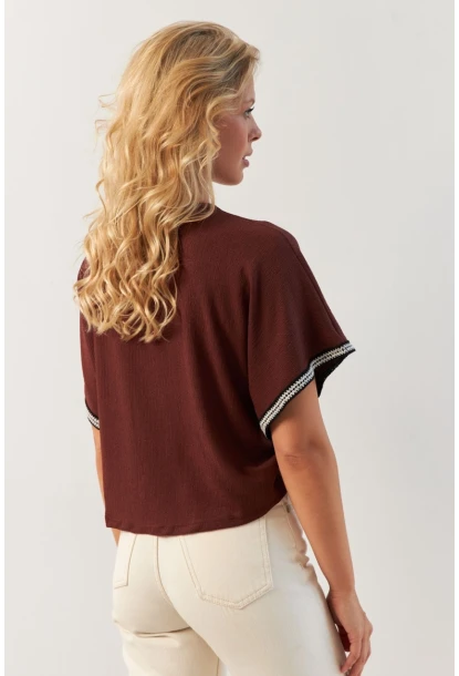 Kadın Kahverengi Önü Büzgülü Bluz XL2039