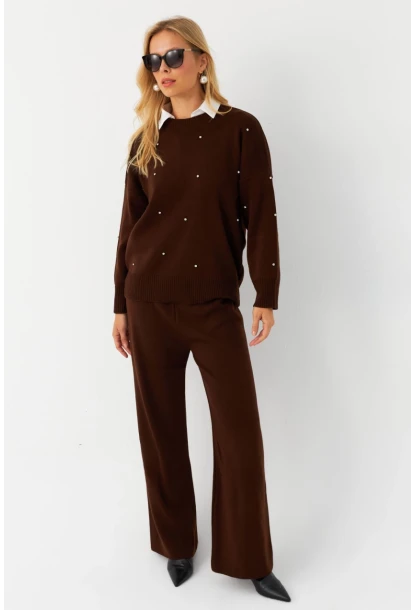 Kadın Kahverengi Taşlı Alt Üst Takım MYİL10