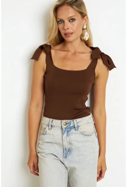 Kadın Kahverengi Triko Bluz YV236
