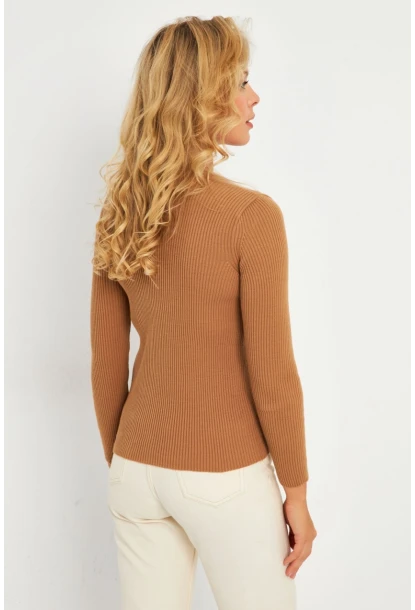 Kadın Kahverengi V Yaka Triko Bluz YV284