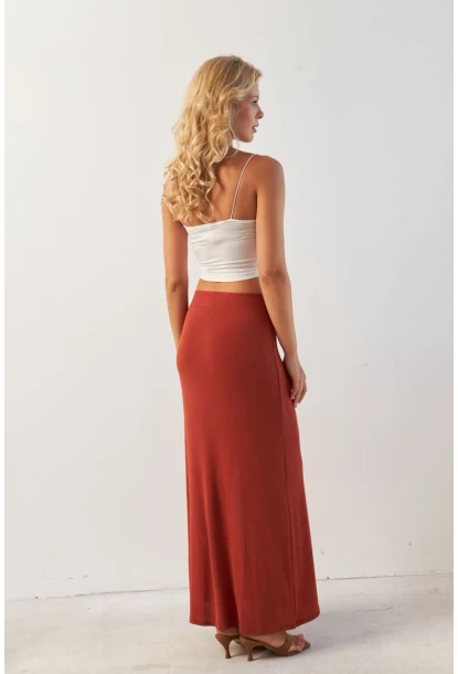 Kadın Kiremit Yırtmaçlı Maxi Etek AYD370