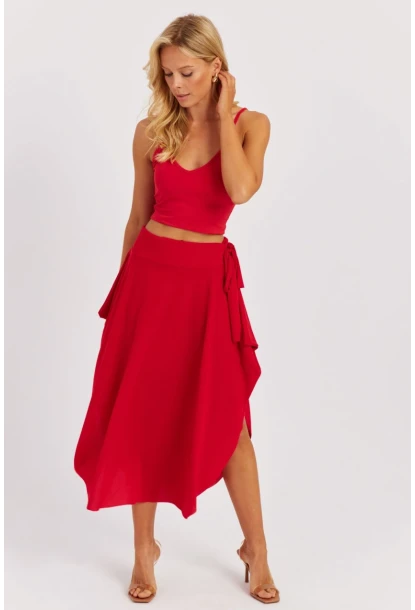 Kadın Kırmızı Asimetrik Etek LV176