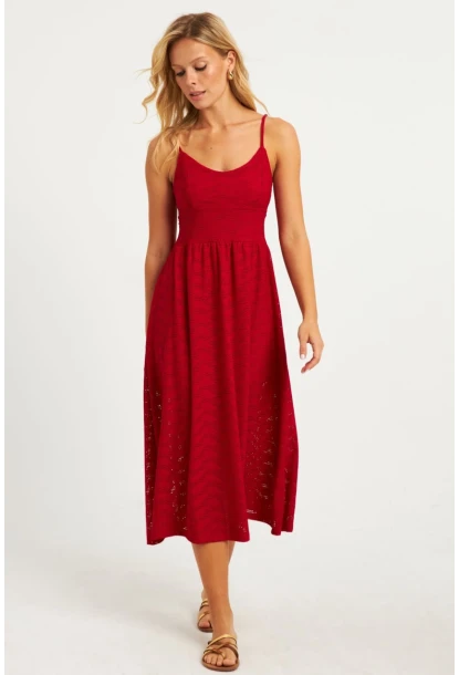 Kadın Kırmızı Astarlı Brode Midi Elbise TW70102-90