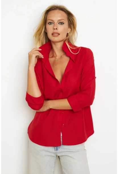 Kadın Kırmızı Basic Gömlek K1251