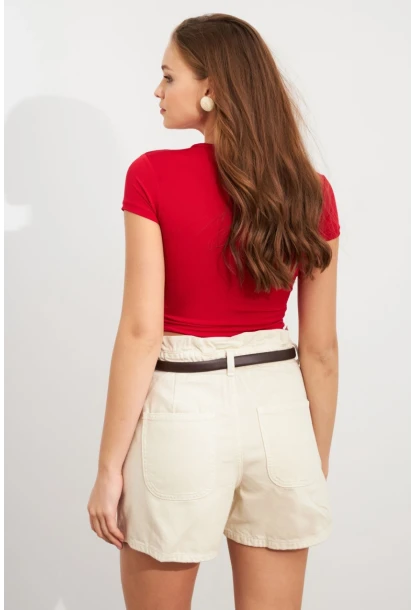 Kadın Kırmızı Basic Kısa Kollu Bluz UG2444