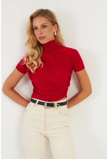 Kadın Kırmızı Büzgülü Bluz LPP1287