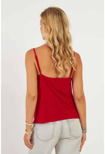 Kadın Kırmızı Degaje Yaka Bluz LPP1286