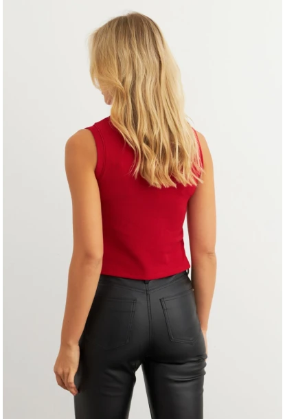 Kadın Kırmızı Düğme Detaylı Bluz RLO145