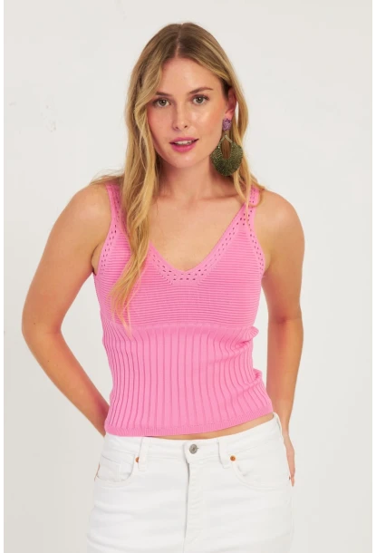 Kadın Kırmızı-Pembe İkili V Yaka Triko Bluz SMT227