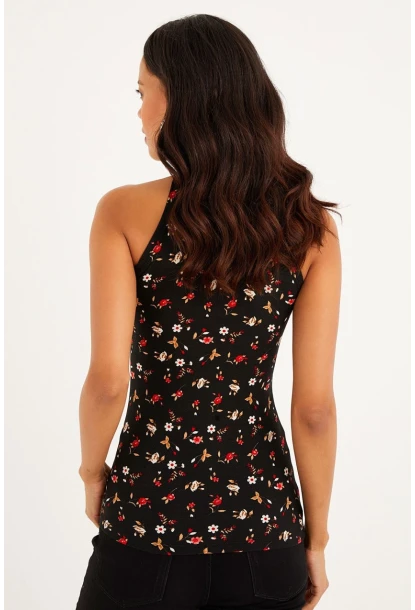 Kadın Kırmızı-Siyah Kaşkorse Kolsuz Bluz Yİ1566