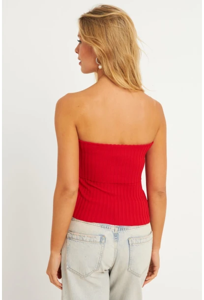 Kadın Kırmızı Straplez Triko Bluz YV240