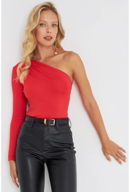 Kadın Kırmızı Tek Kol Bluz EY2675