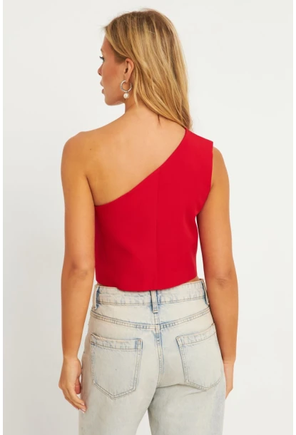 Kadın Kırmızı Tek Omuz Astarlı Yelek TW60140